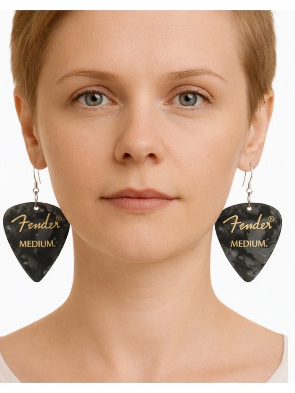Black Pearlescent Guitar Pick Earrings Unisex New